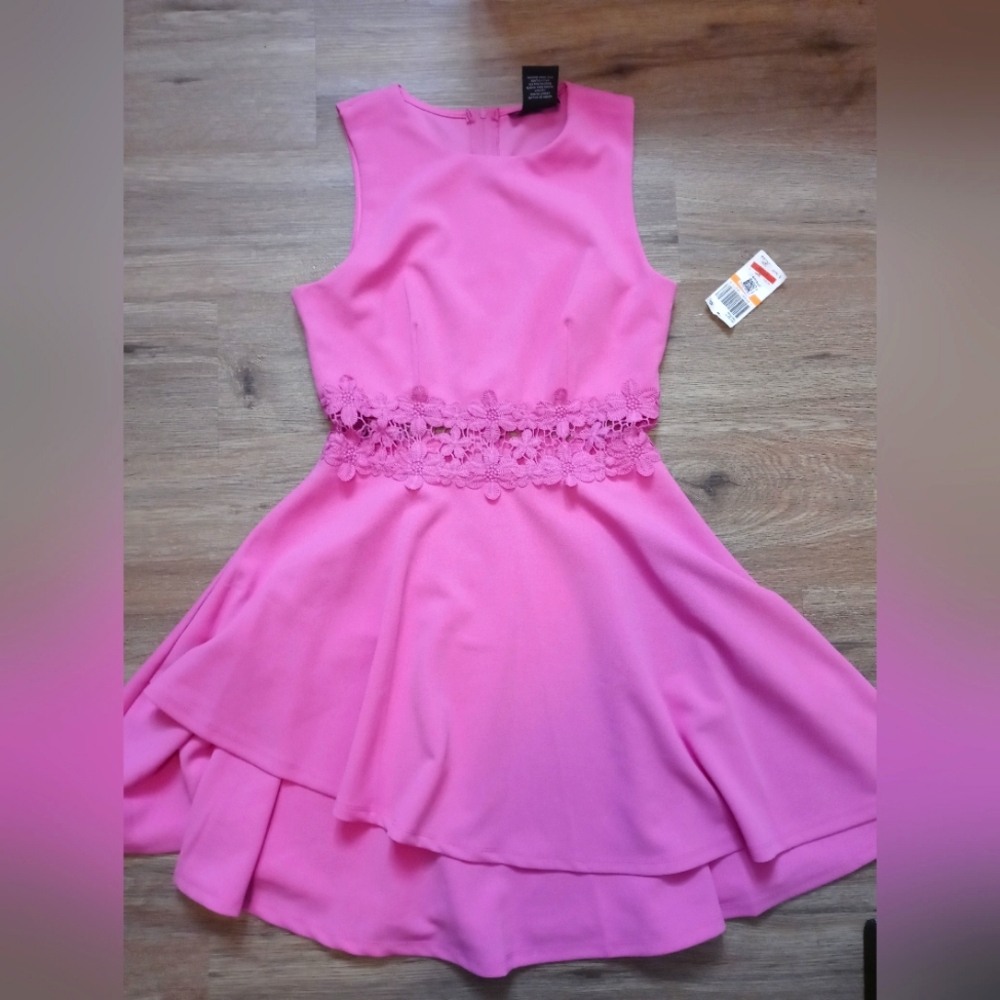 Short women's dress, pink, elastane.